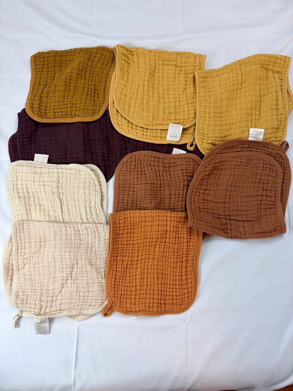 Unnivoll Muslin Burp Cloths Set of 10 Earth Tone Neutral 100% Cotton Baby